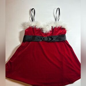 Elegant Santa Red Velvet Tank Top with Black Trim M NWOT
